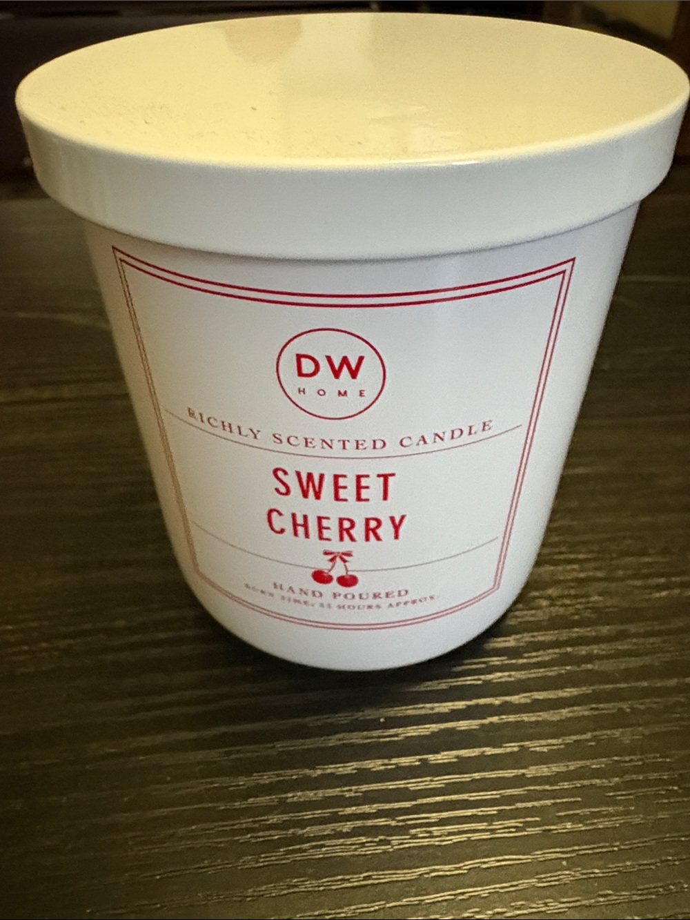 DW Home Sweet Cherry Candle - White with Red Label